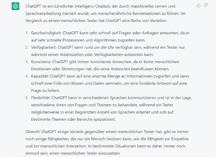 Vorteile ChatGPT vs Texter